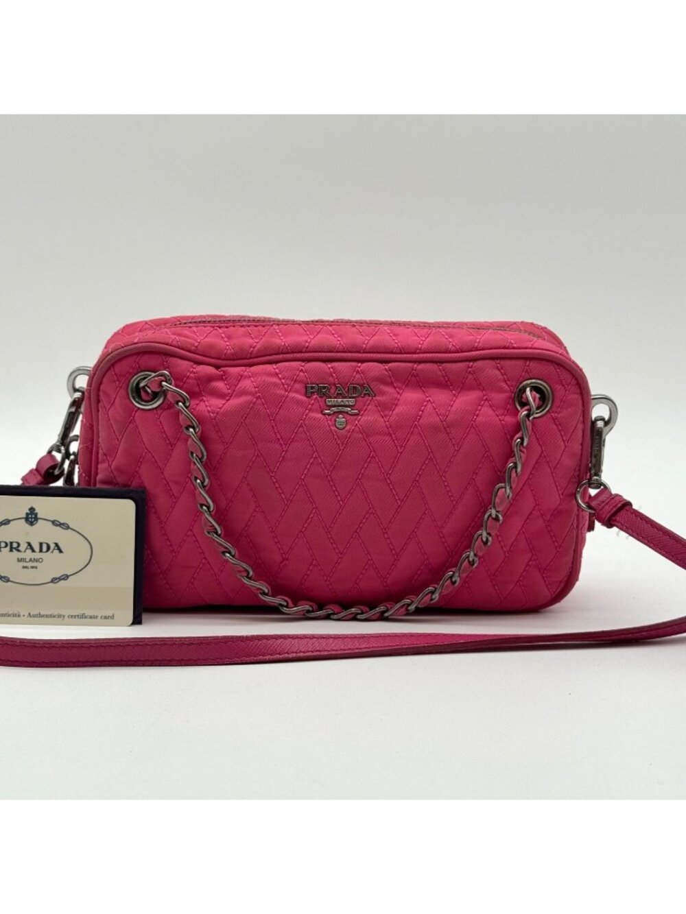 Prada Shoulder Bag Quilted Pink Chain